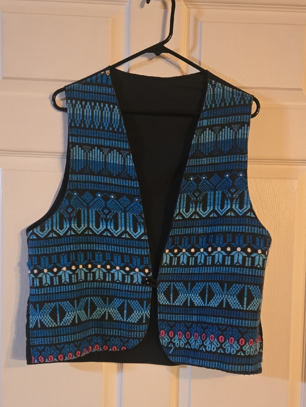 Ethnic Patterned Blue Embroidered Vest XL